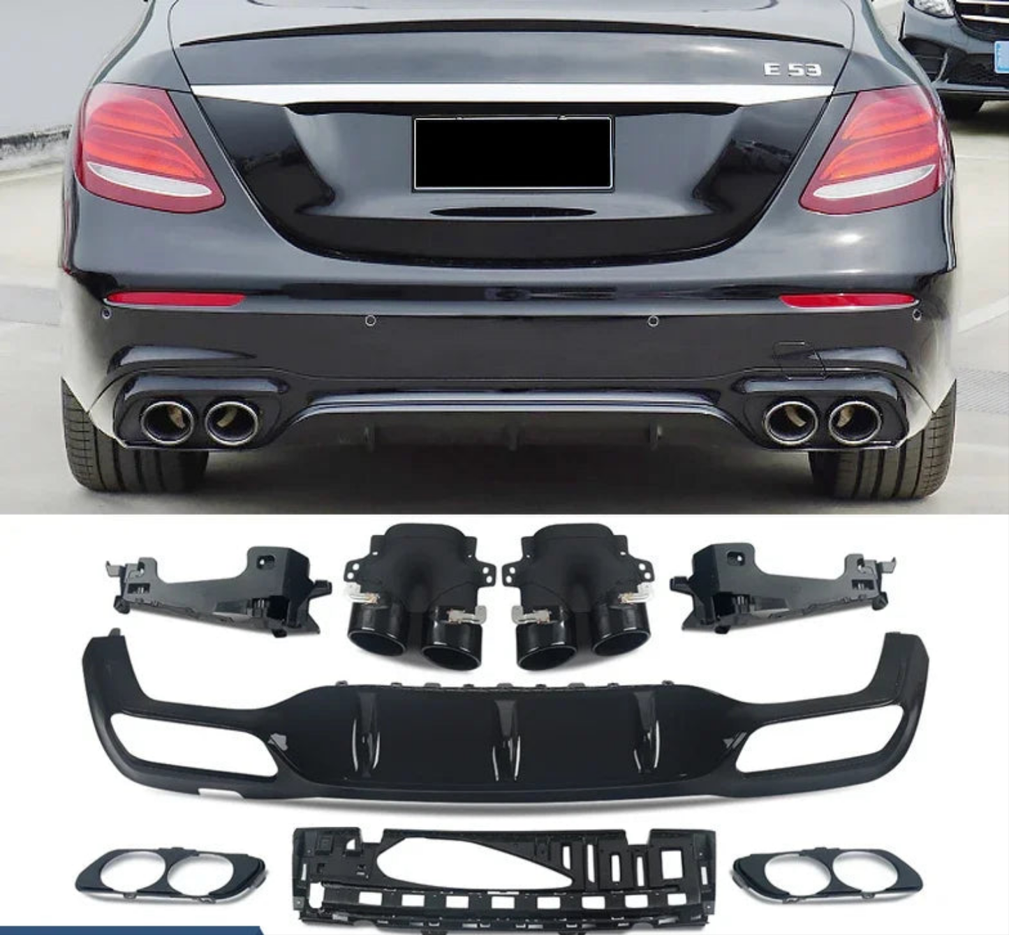 Kit Complet Embouts Diffuseurs C63 Mercedes W213 AMG Pare-chocs
 
Diffuseur arrière avec embout d'échappement pour pare-chocs de style Mercedes-Benz W213 AMG E53 2016-20