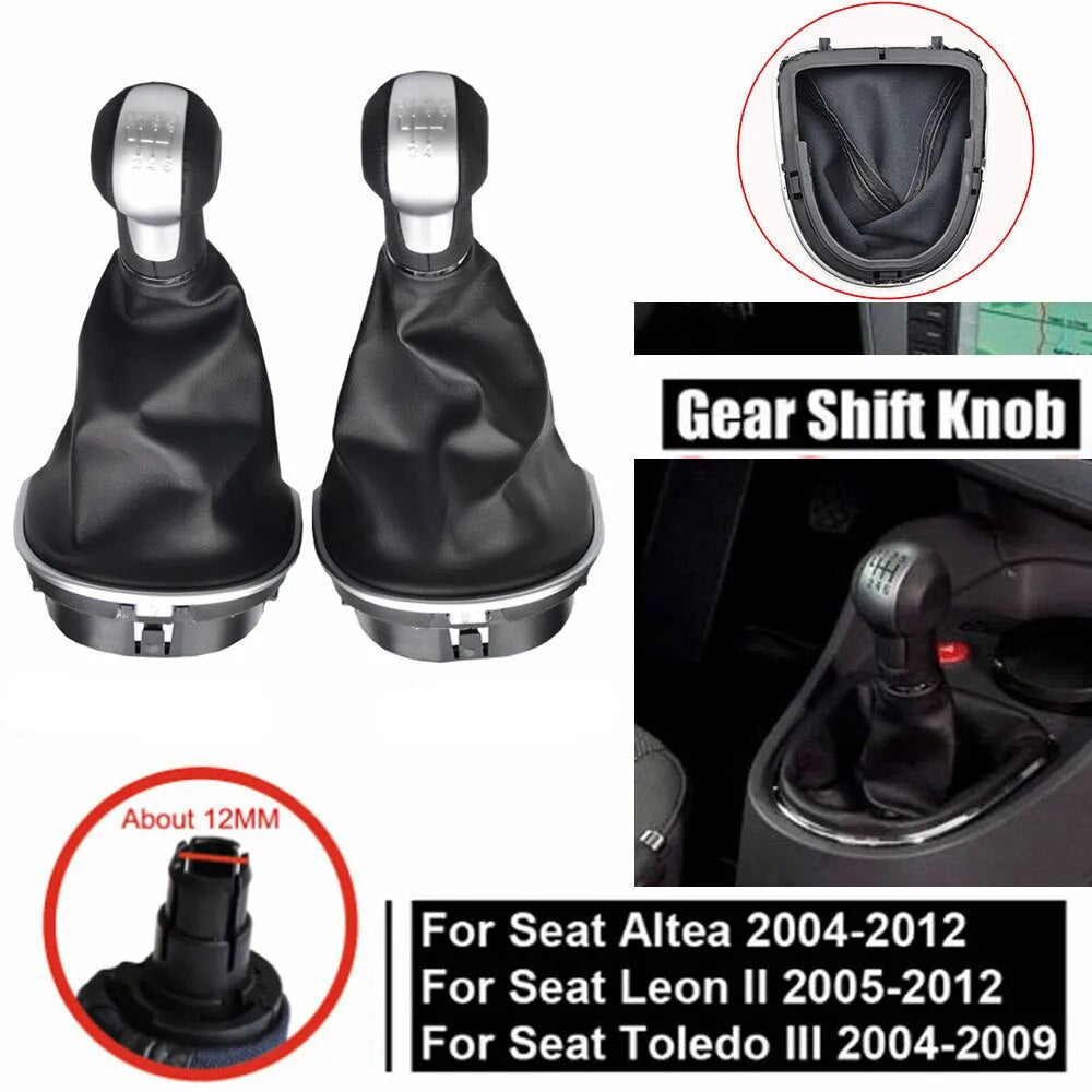 Pour Seat Altea 2004-2012 Leon II 2005-2012 Toledo III 2004-2009 Pommeau de levier de vitesse manette de vitesse 5 6 vitesses avec botte de guêtre en cuir