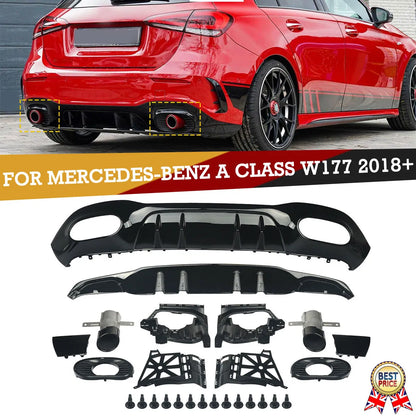 Kit Completo A35 Mercedes w177 Para-choques Amg
 For Mercedes A Class W177 AMG A35 Look 2018+ Rear Diffuser & Exhaust Pipe Black