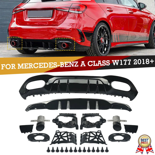 Kit Completo A35 Mercedes w177 Para-choques Amg
 For Mercedes A Class W177 AMG A35 Look 2018+ Rear Diffuser & Exhaust Pipe Black