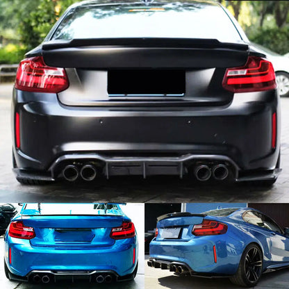 Difusor M Perfomance BMW M2 F87 Com Splits Laterais

For BMW M2 F87 2016-2020 3Pcs Car Rear Bumper Lip Diffuser Spoiler Side Splitters Apron Flaps Carbon Fiber Look Glossy Black