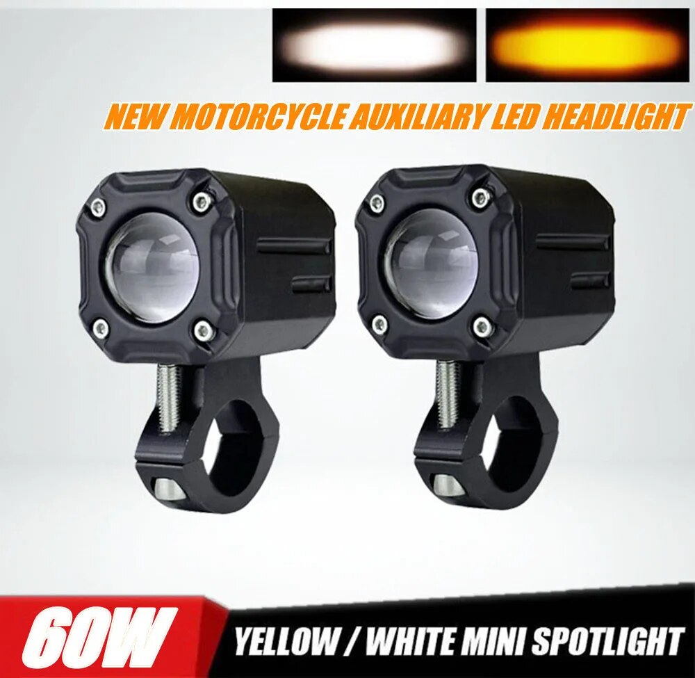 Projecteur LED pour moto, lentille de projecteur blanc jaune, faisceau de route/croisement, phares antibrouillard auxiliaires pour moto