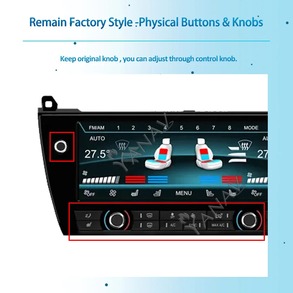 Controlador AR Condicionado digital Bmw SERIE 5 F10 F11

Air Conditioner Controlling For BMW 5 Series F10 F11 5GT F07 F18 M5 AC Panel Board Touch LCD Climate IPS Air control Screen 8.8"