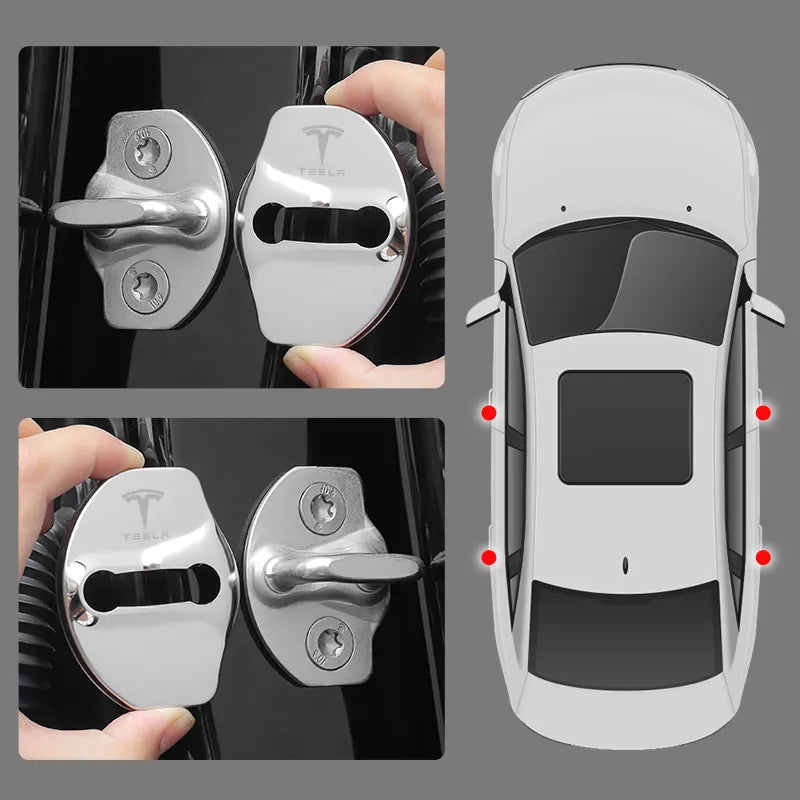 Couvercles de serrure de porte avec logo Tesla

 Autocollants de Protection pour couvercle de serrure de porte de voiture en métal, 4 pièces, pour Tesla modèle 3 modèle XY, accessoires automobiles