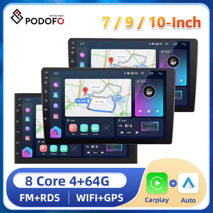 Radio
 Podofo Android13 autoradio 7/9/10 pouces 4 + 64G Carplay Android auto lecteur multimédia de voiture WIFI Bluetooth pour Toyota Honda