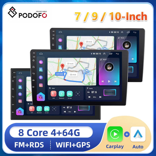 Rádio 
Podofo Android13 Car Stereo Radio 7/9/10inch 4+64G Carplay Android auto Car Multimedia Player WIFI Bluetooth For Toyota Honda