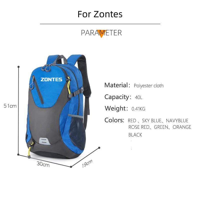 Mochila Zontes G1 125 ZT125 G1 ZT125U ZT 125 U ZT 310X ZT310R 40L 
For Zontes G1 125 ZT125 G1 ZT125U ZT 125 U ZT 310X ZT310R 40L Large Capacity Waterproof Backpack Men/Women Ideal Hiking Cycling