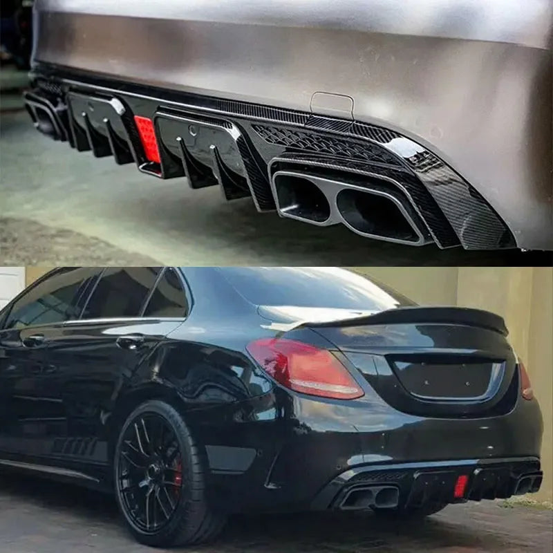 Kit Completo C63 Com Stop F1 Carbono (Aquaprint) Apenas para-choques AMG 
Versão  Sedan ou Carrinha 

C63/ C63S/C43 4 Door Sedan Rear Diffuser With Exhaust Endtips For Mercedes Benz C class W205 2015-2021 Carbon Look