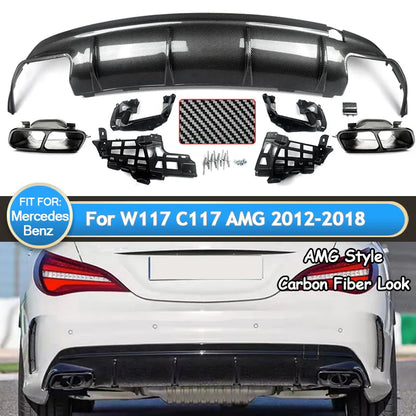 Kit Completo Cla 45 Carbono (Aquaprint)  Mercedes Cla W117

FOR MERCEDES CLA' W117 C117 CLA45 AMG STYLE REAR DIFFUSER QUAD EXHAUST TAILPIPES