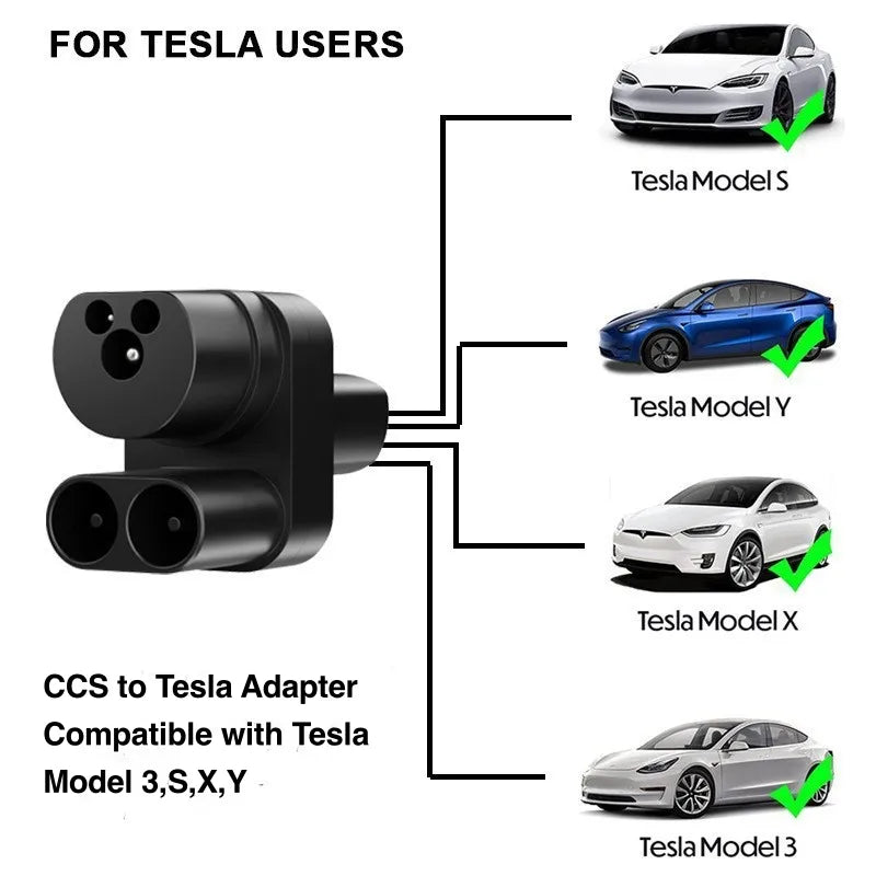 Ficha Carregamento Adptativa Tesla

EVcharger4U CCS2 to Tesla Adapter Convertor 250Amper 1000V 250KW for Model 3/X/Y/S CCS COMBO 2 EV Charging Converter Adaptor