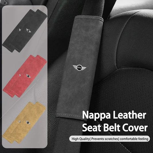 Protecção de cinto para Mini

For MINI Logo 2pcs Car Seat Belt Cover Leather Shoulder Protection Cooper JCW WORKS R55 R56 F55 F56 R57 R58 R59 R60 R50