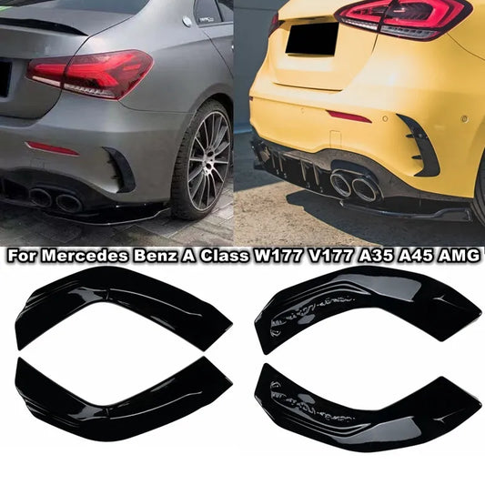 Cantos Para-Choque Trás
 Mercedes Benz A Class W177 V177 A35 A45 AMG Hatchback e Sedan 2019 2020 2021 2022 Preto Brilhante