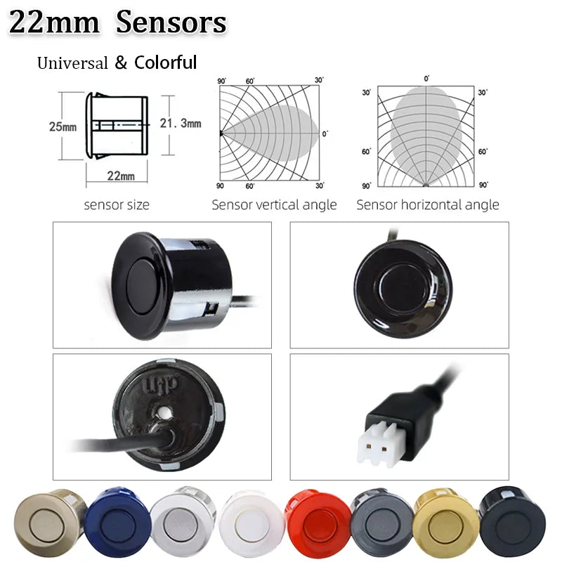 Sensores estacionamento universal seat vw honda bmw ford renault mercedes opel Car LED Parking Sensor Kit 4 Sensors 22mm Reverse Radar Sound Alert Indicator System 8 Colors