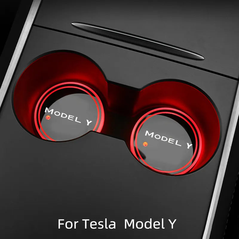 Pose des Tasses Illuminées Tesla
 
Dessous de verre lumineux pour voiture, pour Tesla Model Y 2021 2022, accessoires de voiture, dessous de verre antidérapant avec lumière LED