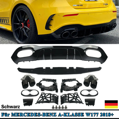 Kit Completo A45 Difusor Ponteiras Mercedes W177 Para-Choques AMG

Car Rear Bumper Lip Diffuser For Mercedes Benz W177 AMG Line 2019-2020 A Class A45 A180 A200 A220 A250 with Muffler Exhaust Tip