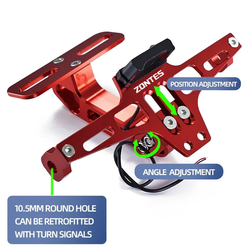 Suporte Matricula Zontes G1 125 ZT125 G1 ZT125U ZT 125 U ZT 310X ZT310R

For Zontes G1 125 ZT125 G1 ZT125U ZT 125 U ZT 310X ZT310R Motorcycle Adjustable Rear Tail Tidy License Plate Holder Bracket LED