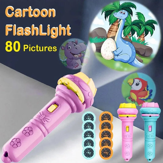 Lampe de poche de Projection de dessin animé, 10 cartes, 80 motifs créatifs, lampe de poche pour enfants, jouet projecteur, jouets pour bébés, livre d'histoire au coucher