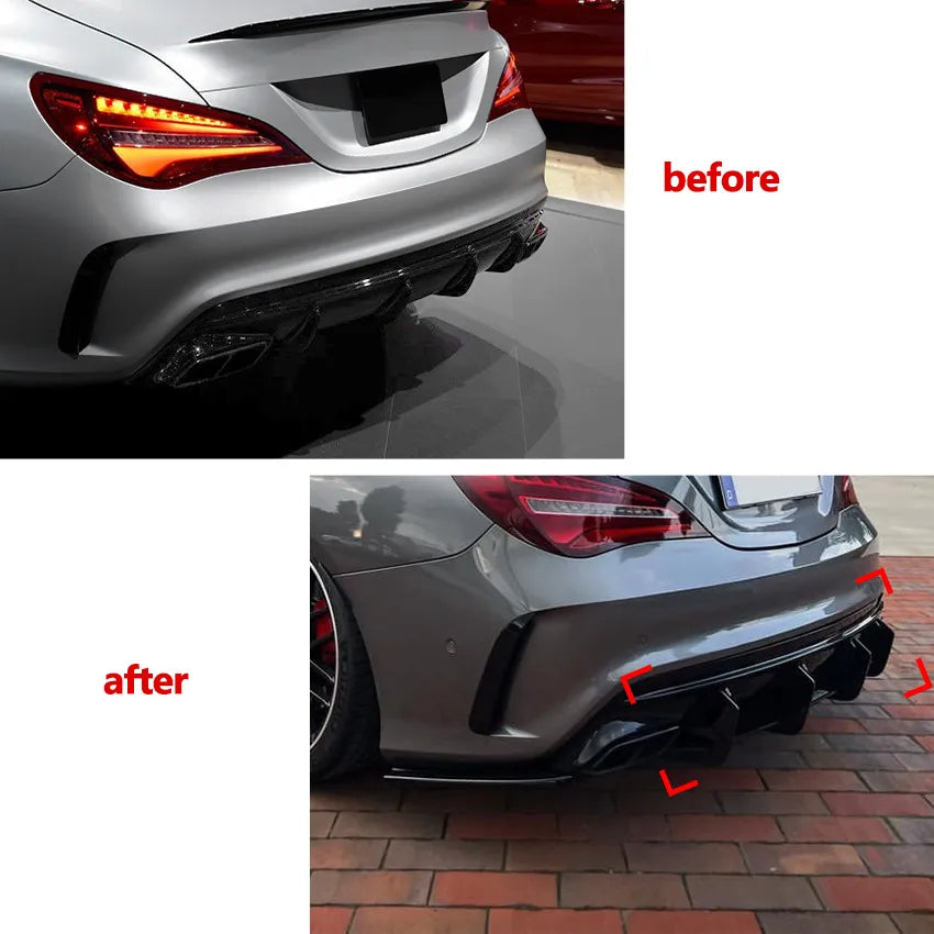 Split Central Para-Choques AMG Mercedes W117 Cla

4 Fins Glossy Black Car Rear Bumper Diffuser Rear Side Splitters Spoiler Lip For Mercedes Benz C117 CLA45 AMG Line 2016-2019