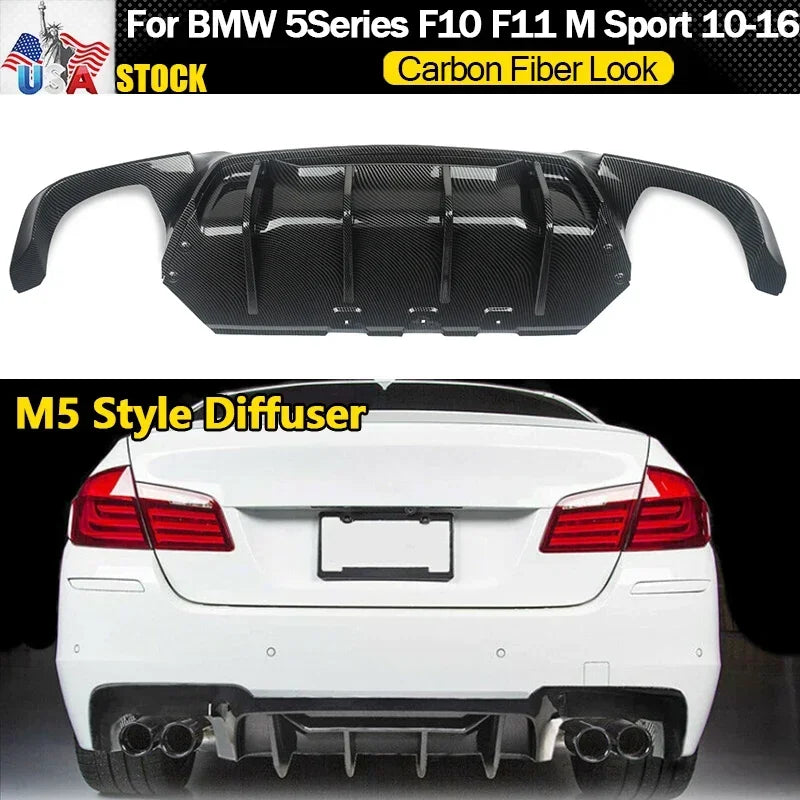 Difusor Carbono Aquaprint  BMW F10 M Sport 2011-2016

 CARBON LOOK For BMW F10 F11 M Sport 2011-2016 Bumper Rear Quad Diffuser Lip M5 Style