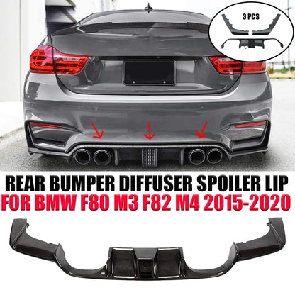 Difusor M Performance BMW M4 M3 F80 F82 COM STOP F1

For Bmw F80 M3 F82 M4 2015-2020 Car Rear Bumper Lip Diffuser Carbon Fiber Style with Pilot Lights Glossy Black