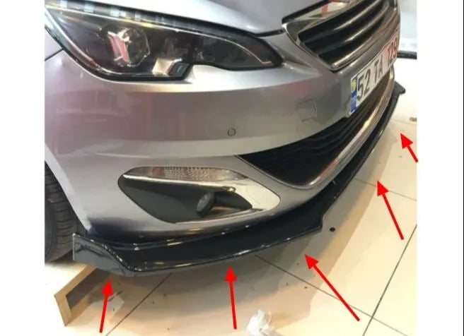 For Peugeot 308 Front Bumper Lip Body Kit Spoiler Splitter Diffuser 3pcs HighQuality ABS Plastic Professional Universal