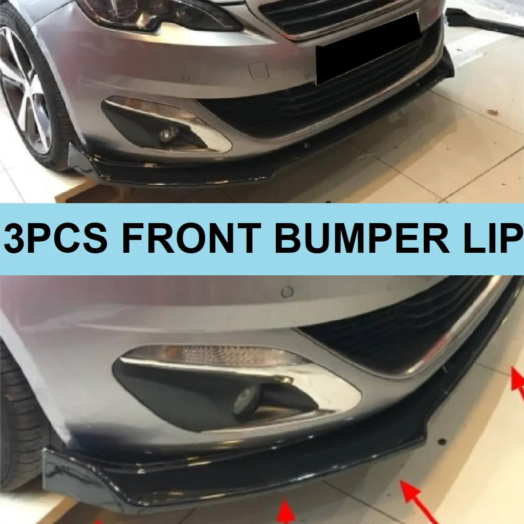 For Peugeot 308 Front Bumper Lip Body Kit Spoiler Splitter Diffuser 3pcs HighQuality ABS Plastic Professional Universal